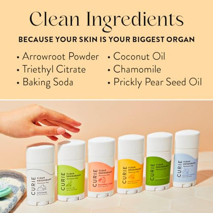 Curie Natural Deodorant for Women - 2oz Stick Aluminum Free Paraben Cruelty Vegan Non-Toxic