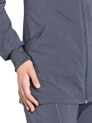 Infinity Cherokee Zip Front Womens Scrub Jacket 4-Way Stretch with Superior Performance and Comfort for Nurse Plus Size CK370A, 3XL, Pewter