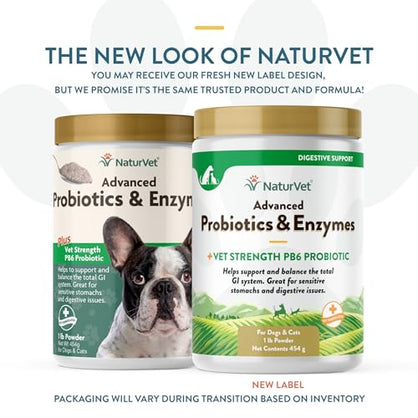 NaturVet – Advanced Probiotics & Digestive Enzymes - Plus Vet Strength PB6 Probiotic | Supports and Balances Pets with Sensitive Stomachs & Digestive Issues | for Dogs & Cats