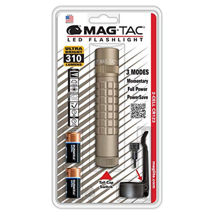 MagLite Mag-Tac LED 2-Cell CR123 Flashlight - Plain-Bezel, Coyote Tan