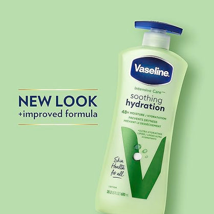 Vaseline Intensive Care Body Lotion for Dry Skin Soothing Hydration with Ultra-Hydrating Lipids + 1% Aloe Vera Extract to Refresh Dehydrated Skin 20.3 oz