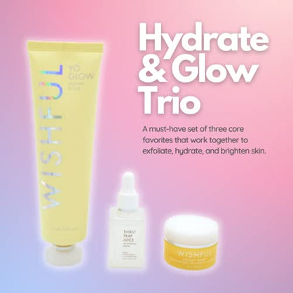 Wishful Hydrate & Glow Trio Gift Set:: Yo Glow Facial Enzyme Scrub, Thirst Trap Juice Hyaluronic Acid & Peptide Hydrating Facial Serum Honey Whip Peptide & Collagen Moisturizer, 3 Piece Set