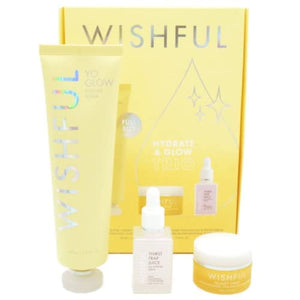 Wishful Hydrate & Glow Trio Gift Set:: Yo Glow Facial Enzyme Scrub, Thirst Trap Juice Hyaluronic Acid & Peptide Hydrating Facial Serum Honey Whip Peptide & Collagen Moisturizer, 3 Piece Set