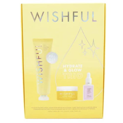 Wishful Hydrate & Glow Trio Gift Set:: Yo Glow Facial Enzyme Scrub, Thirst Trap Juice Hyaluronic Acid & Peptide Hydrating Facial Serum Honey Whip Peptide & Collagen Moisturizer, 3 Piece Set