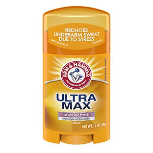 Arm & Hammer Ultra Max Solid Antiperspirant Deodorant, Powder Fresh, 1 Ounce Travel Size (Pack of 10)