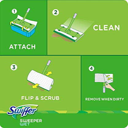 Swiffer Sweeper Wet Mopping Pad Multi Surface Refills for Floor Mop, Gain scent, White, 12 Count