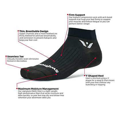 Swiftwick- ASPIRE ONE Running & Cycling Socks, Mens & Womens, Wicking, Lightweight
