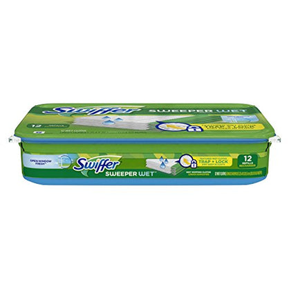 Swiffer Sweeper Wet Mopping Pad Refills for Floor Mop Open Window Scent, White, Fresh, 12 Count