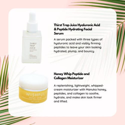 Wishful Hydrate & Glow Trio Gift Set:: Yo Glow Facial Enzyme Scrub, Thirst Trap Juice Hyaluronic Acid & Peptide Hydrating Facial Serum Honey Whip Peptide & Collagen Moisturizer, 3 Piece Set