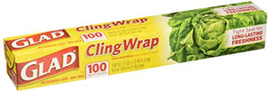 Glad Cling Wrap, Clear Food Wrap, BPA -Free, Microwave Ready, 100 Sq Ft/Roll, 33.3 Yard x 12 Inch Box (Pack of 2)