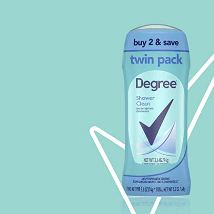 Degree Antiperspirant Deodorant Shower Clean Twin Pack 48-Hour Sweat and Odor Protection Antiperspirant for Women 2.6 oz