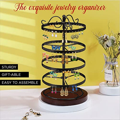 Metal Table Jewelry Organizer Stand with Earring Holder, Earring Tree Organizer, Display Stand, Ring Holder & Storage Rack for Women- Holds 144 Earrings