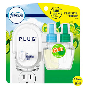 Febreze Fade Defy PLUG Air Freshener & Odor Fighter Starter Kit with Gain Original (1) .87 fl. oz. Oil Refill