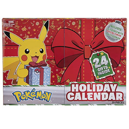Pokemon Holiday Advent Calendar for Kids, 24 Gift Pieces - Includes 16 Toy Character Figures & 8 Christmas Accessories - Ages 4+