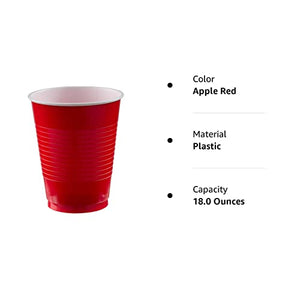 Amscan Premium Apple Red Plastic Cups (18 oz) 50 Count - Stackable, Heavy-Duty & Eco-Friendly Party Drinkware, Vibrant Color & Ultimate Durability