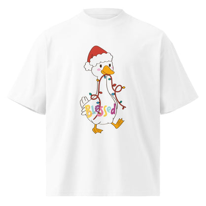 Blessed Duck Christmas T-Shirt | Cute Funny Holiday Tee Gift | Unisex Oversized 100% Organic Cotton Graphic Top White