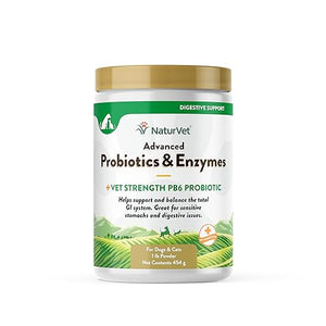 NaturVet – Advanced Probiotics & Digestive Enzymes - Plus Vet Strength PB6 Probiotic | Supports and Balances Pets with Sensitive Stomachs & Digestive Issues | for Dogs & Cats