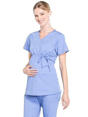 Cherokee Women's Maternity Scrub Top with 3 Pockets Mock Wrap WW685