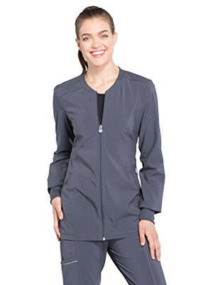 Infinity Cherokee Zip Front Womens Scrub Jacket 4-Way Stretch with Superior Performance and Comfort for Nurse Plus Size CK370A, 3XL, Pewter