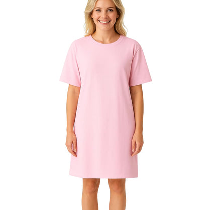 Cool Clothing Plus Size Nightgowns for Women – Soft Cotton Short Sleeve Sleep Shirt, Round-Neck Oversized Loungewear Nightdress Pink