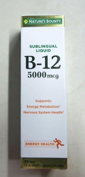 Nature's Bounty unflavored b-12 liquid bottle energy metabolism, nervous system health 5000mcg