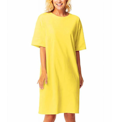 Cool Clothing Plus Size Nightgowns for Women – Soft Cotton Short Sleeve Sleep Shirt, Round-Neck Oversized Loungewear Nightdress (YELLOW, PLUS SIZE)