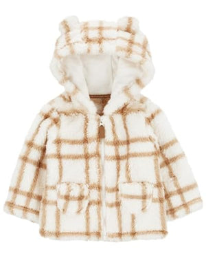 Carter's Baby Girl Sherpa Jacket, Newborn, Ivory Plaid