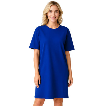 Cool Clothing Plus Size Nightgowns for Women – Soft Cotton Short Sleeve Sleep Shirt, Round-Neck Oversized Loungewear Nightdress (BLUE, PLUS SIZE)