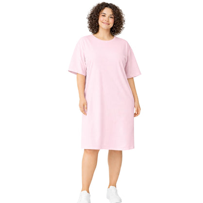 Cool Clothing Women’s 100% Cotton Sleep Shirt – Loose Fit Knee-Length Nightgown, with Permanent Color (Light. Pink, ONE SIZE)