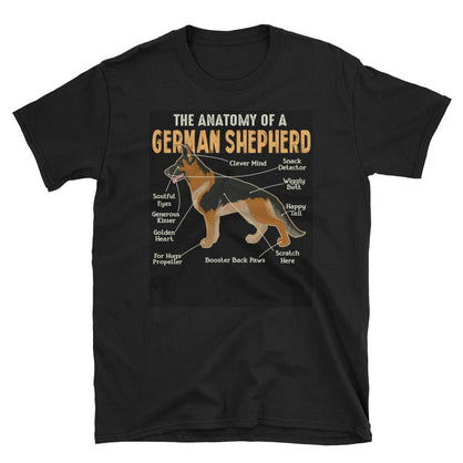 Funny German Shepherd Anatomy T-Shirt | Cute Dog Lover Tee for Men & Women |GSD Mom Dad Shirt, Graphic Novelty Top Black