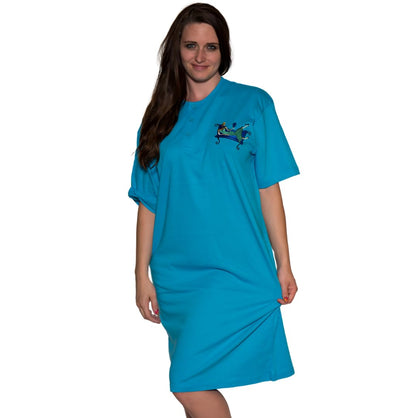 Cool Clothing Women’s Cotton Sleepshirt – Short Sleeve Nightgown, Lounge Dress, T-Shirt Sleepwear, Casual Beach Cover Up Tee, Plus Size Nightwear Pajama Shirt (Turq, ONE SIZE)