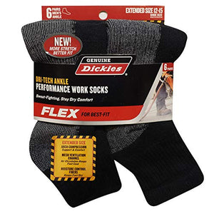 Genuine Dickies Men's Dri-Tech Performance Work Quarter-Length Ankle Socks (6-Pair Packs)