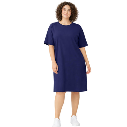 Cool Clothing Women’s 100% Cotton Sleep Shirt – Loose Fit Knee-Length Nightgown, with Permanent Color (Navy, ONE SIZE)