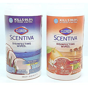 The Clorox Company Clorox Scentiva Wipes, Bleach Free Cleaning Wipes, 75 Count - (Variety Pack) Pacific Breeze & Coconut and Tahitian Grapefruit Splash Scents (60036-60037)