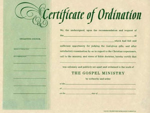 Certificate-Ordination-Minister (Package of 6)