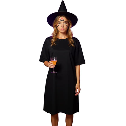 Cool Clothing Women’s Black Cotton T-Shirt Dress – Oversized Loose Fit Sleep Shirt, Casual Lounge Dress for Fall & Halloween
