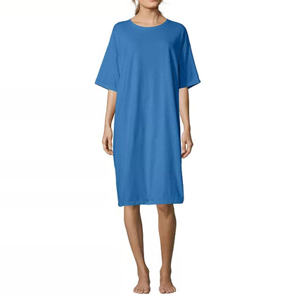 Cool Clothing Wear-Around Lounge Shirt – Plus Size 100% Cotton Night Shirt – Denim Blue Sleep Shirt – Casual Beach Cover Up Tee – Comfortable Loungewear for Women
