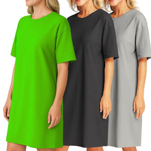 3-Pack Plus Size Casual Solid Color Round Neck cotton Sleepwear, Loose Fit and Comfortable, for All Seasons,Lime +Black + Gray