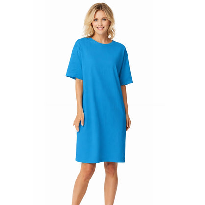 Cool Clothing Plus Size Nightgowns for Women – Soft Cotton Short Sleeve Sleep Shirt, Round-Neck Oversized Loungewear Nightdress (TURQ, PLUS SIZE)