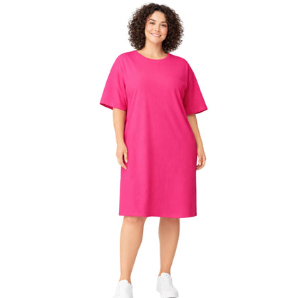 Cool Clothing Women’s 100% Cotton Sleep Shirt – Loose Fit Knee-Length Nightgown, with Permanent Color (Hot Pink, ONE SIZE)