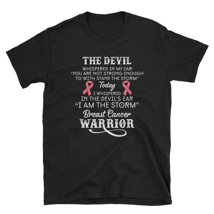 Breast Cancer Warrior Unisex T-Shirt for Men & Women | Pink Ribbon Graphic Top | Soft Cotton Casual Fit (US, Alpha, Medium, Regular, Regular, Black)