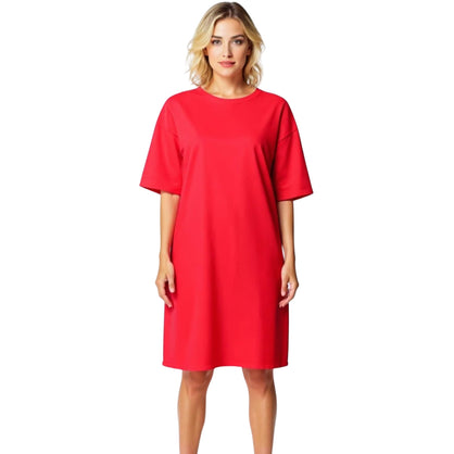 Cool Clothing Plus Size Nightgowns for Women – Soft Cotton Short Sleeve Sleep Shirt, Round-Neck Oversized Loungewear Nightdress (RED, PLUS SIZE)
