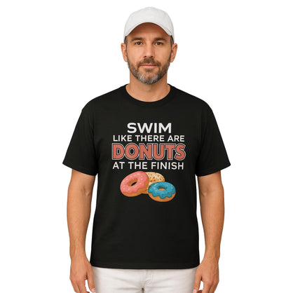 Funny Swim Like There are Donuts at The Finish Line Unisex T-Shirt 100% Cotton Crewneck,Soft Basic Tee for Casual Comfort Black