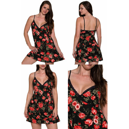 Cool Clothing Women's Printed Lace Nightgown XL Red/Black Floral