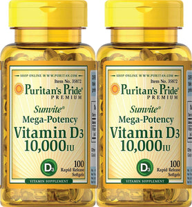 Puritan's Pride Vitamin D3 10,000 IU, 100 Count (2 Pack)