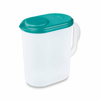 Sterilite, Pitcher, 1 Gallon Oval Pitcher, Clear Plastic with Press to Open Spout, BPA-Free, Blue, plastic, 1 gal, perfect for chilled drink preparation.