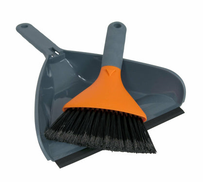 Casabella Dustpan Set, Medium, Compact Storage, 10 Wide Pan, 7 Wide Brush, Graphite, Orange