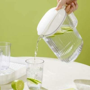 FAVSTOCK 2 Liters Plastic Water Pitcher with Lid - Perfect for Iced Tea, Juice, Kool-Aid, and More - Large Drink Pitcher for Kitchen Fridge - Durable Mixing Pitcher for Lemonade, Milk, and Water