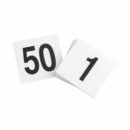 Plastic Table Number Cards 4" x 4" – Double-Sided Number Signs with Bold Black Numbers on White – Reusable Durable Plastic Cards for Wedding, Restaurant, Banquet, Buffet, Party & Auction Use (50)