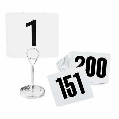 Plastic Table Number Cards 4" x 4" – Double-Sided Number Signs (1-200) with Bold Black Numbers on White – Reusable Durable Plastic Cards for Wedding, Restaurant, Banquet, Buffet, Party & Auction Use (200)